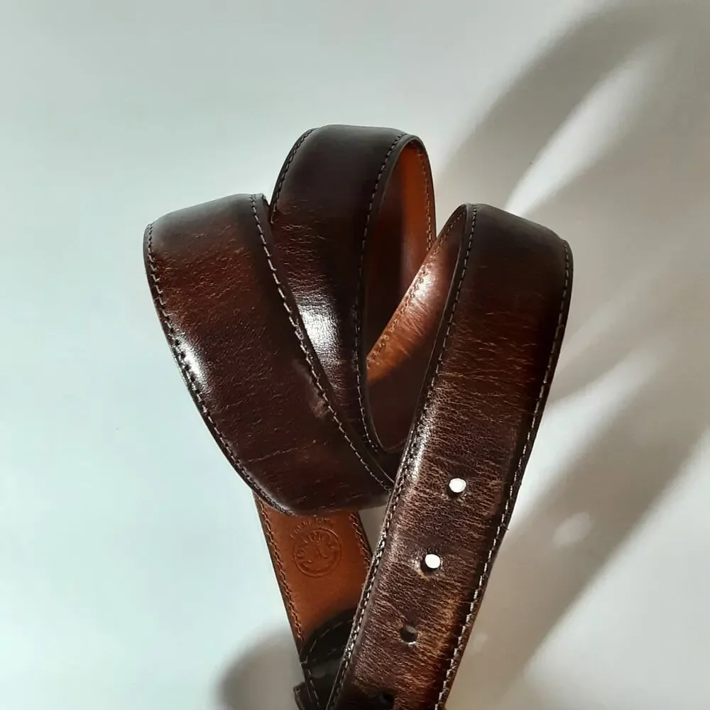 Torino Mens Anilline Kipskin Shoulders USA Brown Leather Belt Size 34 Vintage
